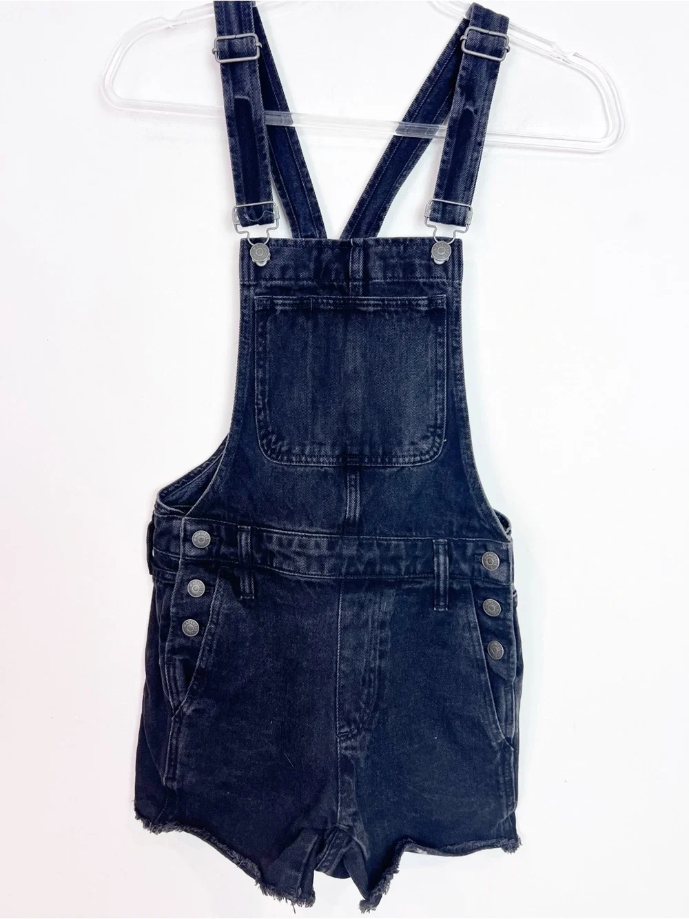 MADEWELL ADIRONDACK WASHED BLACK DENIM SHORT OVERALLS WOMENS SZ XXS